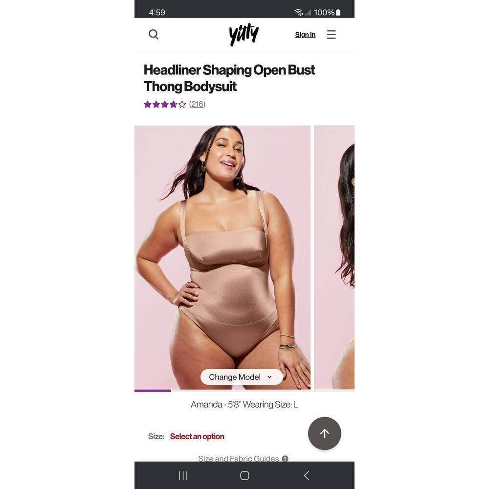 New XXL Fabletics Yitty Brown Sugar Headliner Shaping Open Bust Thong Bodysuit